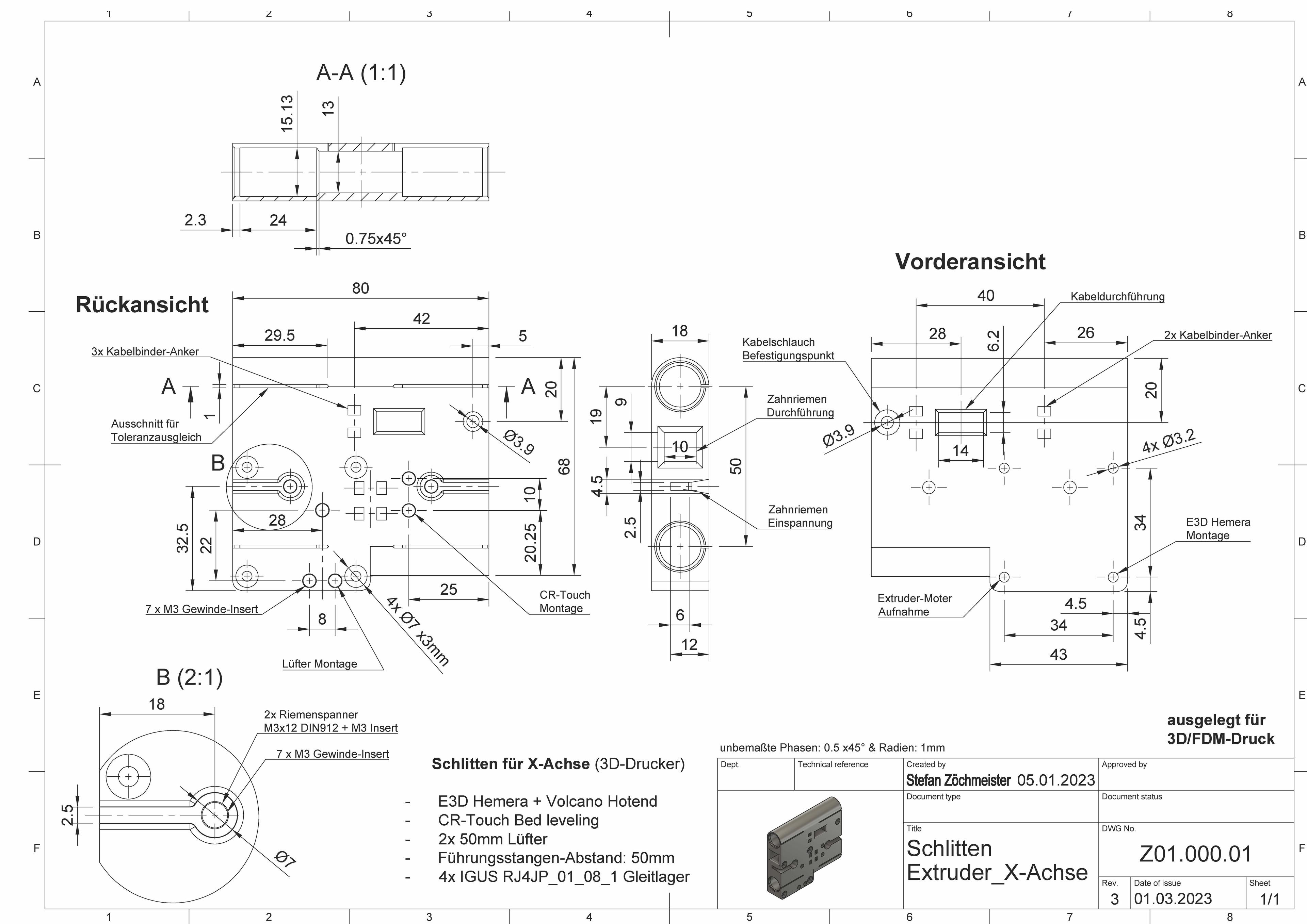 Ableitungszeichnung eines eigenentwickelten Extroders für 3D-Drucker